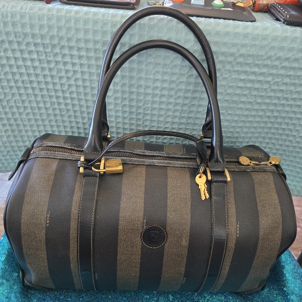 Fendi Pequin Boston Bag